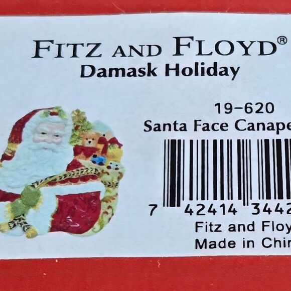 VINTAGE FITZ & FLOYD DAMASK HOLIDAY SANTA CANAPE PLATE - Picture 4 of 10
